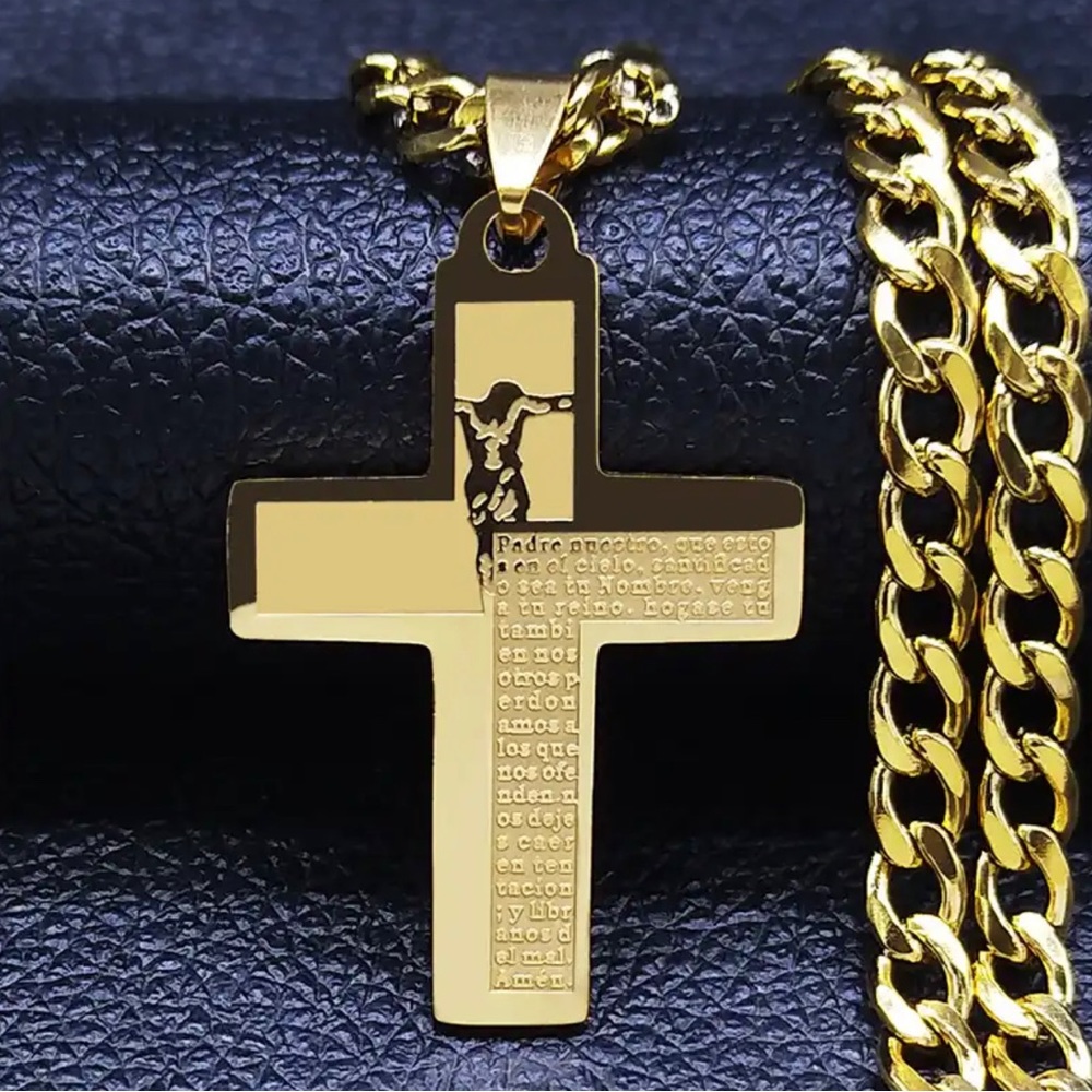 Hip Hop Cross Jesus Stainless Steel Necklace gold Color Long Crucifix Necklace